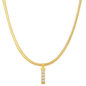 फैशन उपहार पानी धूमिल प्रतिरोधी 18K सोना मढ़वाया स्टेनलेस स्टील Herringbone जेड पत्र प्रारंभिक लटकन हार महिलाओं के लिए - Product Image 6