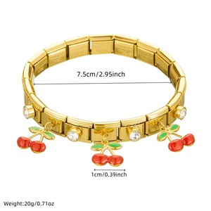 Fashionable Cherry Pendant Gold Plated Stainless Steel Bracelet Women's Jewelry Geometric Square Design - Product Image 4