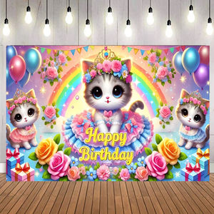 Toile de fond avec des motifs de chats mignons, affiche, gâteau, thème animal, décoration de fête d'anniversaire, bannière, toile de fond, arrière-plan - Product Image 1