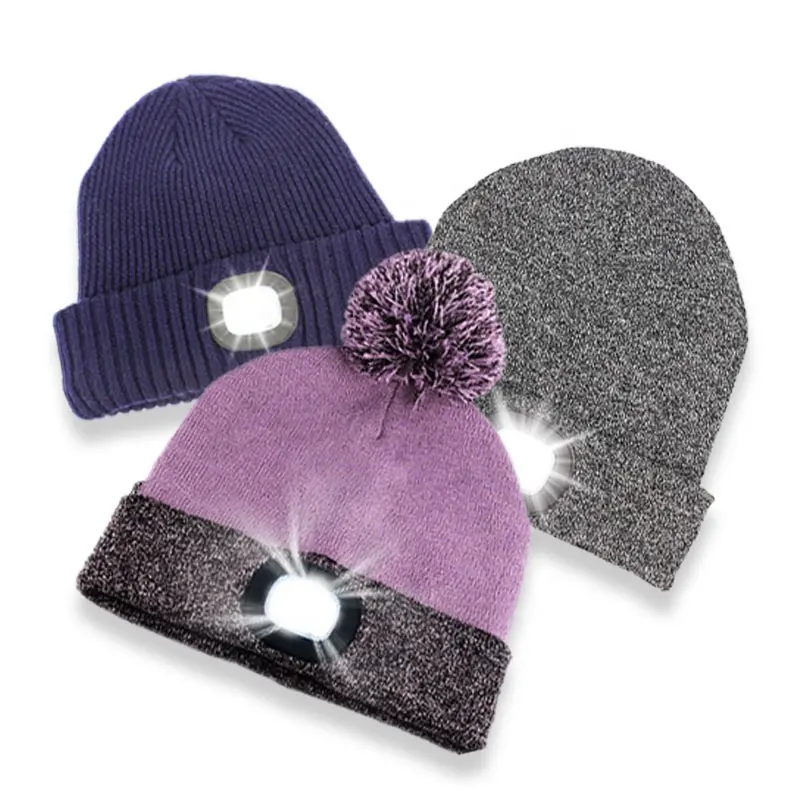 High Bright Fashion Warm Winter Knitted Led Hats with Led Lights USB Rechargeable Outdoor Sports Safety Led Beanie Hat