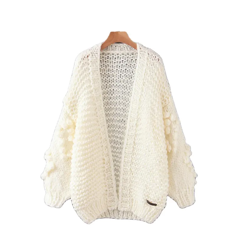 Personnalisé femmes long et épais boule chunky knit cardigan haute qualité main tricoté angoras mohair chandail long crochet cardigan