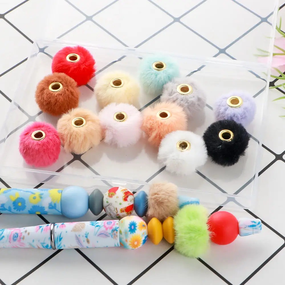 Bán Buôn 20Mm Kawaii DIY Nhiều Màu Sắc Dễ Thương Pompom Nhung Nhựa Lỏng Fluff Hạt Nhựa Cho Bút Đồ Trang Sức Làm