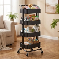 Chariot de rangement de cuisine mobile à 4 niveaux, chariot utilitaire roulant pour la cuisine, la salle de bain, la maison, le bureau, le rangement et l'organisation