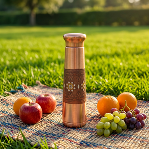 Botella de Agua Ecológica de Cobre Puro Cepillado con Diseño Contorneado Premium, Banda Moderna con Filigrana, 100% Hermética, para la Salud del Hogar, Cocina e Interiores - Product Image 3