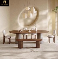 Table à manger ovale en bois nordique Wabi Sabi 6 places, style campagnard italien, table à manger en bois personnalisable