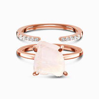 Ensemble de bagues en argent sterling 925 avec quartz rose naturel, bagues en argent 925 pour femmes, bagues en pierre brute, bagues de fiançailles et de mariage