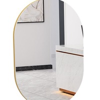 Miroir de salon LED arqué avec halo, cadre doré, base de table blanche, commande tactile, station de coiffure, vente en gros