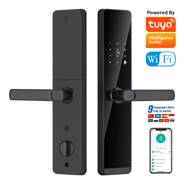Security TUYA WIFI Fingerprint Electronics Rfid Keyless Digital Lock Cerradura Intelligente Wooden Apartment Smart Door Lock