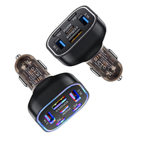 Chargeur USB pour voiture électrique 63W, 6 ports, charge rapide, Type-C PD30W QC3.0, adaptateur pliable avec lumière respirante