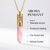 Collier diffuseur d'huiles essentielles en quartz rose plaqué or de luxe pour femme, cadeau