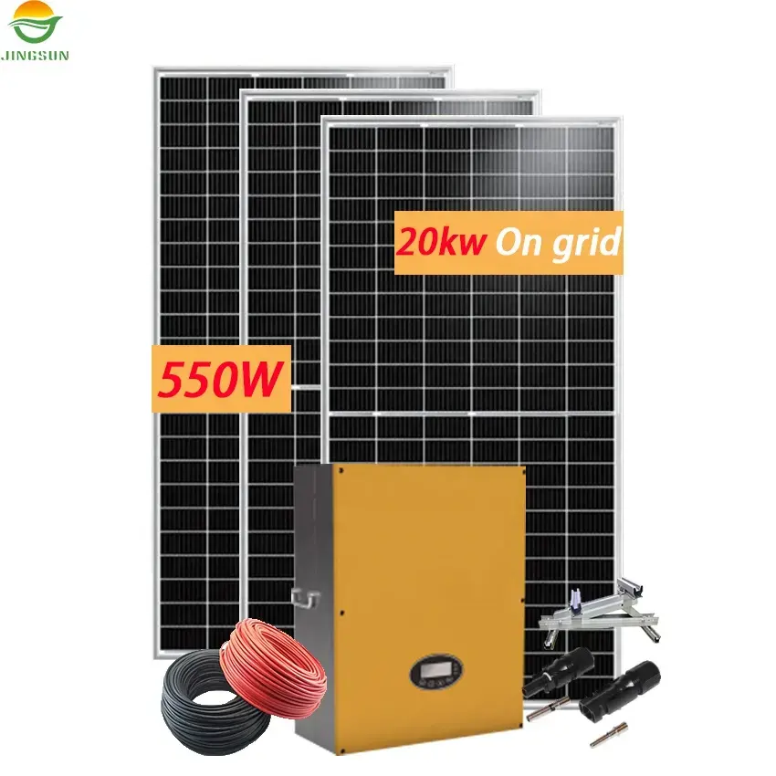 Sistema di pannelli solari Jingsun 10kw 20kw sistema fotovoltaico solare kit di energia solare 10kw su sistema di energia solare a griglia ibrida