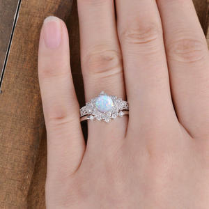yunnique Natural <b>Opal</b> <b>Ring</b> <b>Silver</b> Flower Design Pave Setting Women's Jewelry Everyday Wear - Product Image 3
