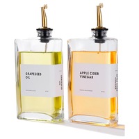 Bouteille d'huile de cuisine en verre plat avec compte-gouttes, estampée à chaud, 350 ml, 500 ml, 750 ml