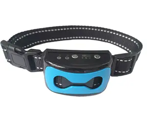 automatic recognition vibration sound ABS blue black puppy pet barking deterrent device soft nylon webbing dog anti bark collar