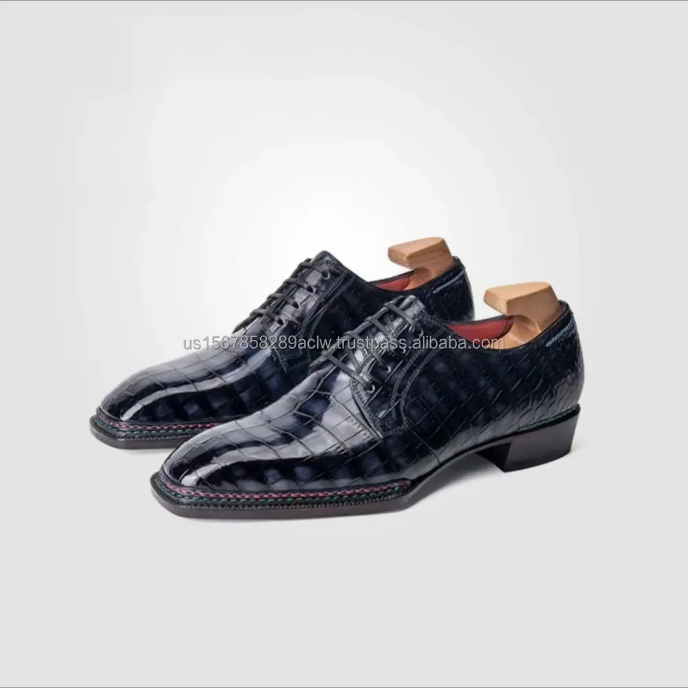 Chaussures britanniques décontractées Shishand Derby pour hommes en cuir de crocodile haut de gamme faites à la main, offrent des services de personnalisation personnalisés