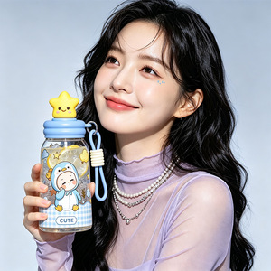 Creative Cartoon Water Bottle Pc Material With Straw And Rope For Students Summer Use - Product Image 4
