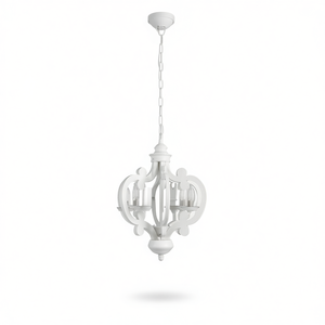 Lámpara Colgante de Madera Db Farmhouse de 6 Luces, Color Blanco, Cadena Ajustable, Tamaño Mediano, para Comedor, Sala de Estar, Entrada - Product Image 1