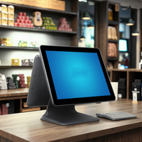 POS Hardware Factory Pantalla táctil simple/dual de 15,6 pulgadas Sistemas POS todo en uno Terminal de caja registradora Software de visualización del cliente