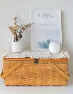 Panier de pique-nique en rotin tressé de haute qualité, écologique, pour les voyages en extérieur, avec couvercles et poignées - Product Image 6