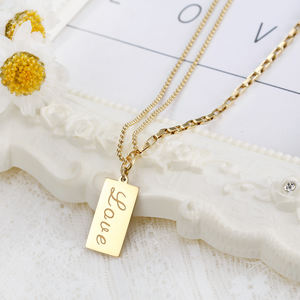 Collier en or 18K, pour femme, bijou, en acier inoxydable, Rectangle personnalisé, barre de gravure, cadeau, Amour - Product Image 4