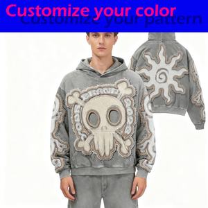 Biểu Tượng Tùy Chỉnh Áo Thun Nặng Cắt Hoodies Đau Khổ Thêu Pháp Terry Phong Cách Đường Phố Mùa Đông Áo Thời Trang Đường Phố - Product Image 3