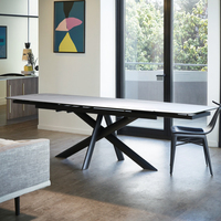 Ensemble de table à manger extensible moderne de luxe léger, meubles de maison pliables, fabrication artisanale, pieds en métal, plateau en verre trempé