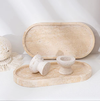 Plateau de douche en marbre travertin beige doré italien naturel, joli plateau ovale en pierre pour la décoration du comptoir de salle de bain
