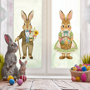 Autocollant <span class=keywords><strong>mural</strong></span> et film de fenêtre C61 Lapin de Pâques, double face, coloré, design moderne et simple, pour fenêtre, mur, réfrigérateur, porte - Product Image 3
