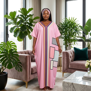 Manufacturer African <strong>Boubou</strong> <strong>Dress</strong> Plus Size V Neck Modern Geometric Patchwork Print Dubai Kaftan Moroccan Robe Anti Wrinkle - Product Image 2