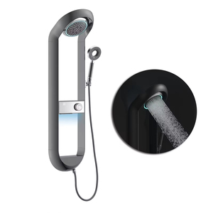 Ensemble <span class=keywords><strong>de</strong></span> douche mural noir avec <span class=keywords><strong>barre</strong></span> coulissante, fonction pluie, cascade et jet <span class=keywords><strong>de</strong></span> massage, à commande monocommande, pour Hôtels, Appartements, Villas - Product Image 2