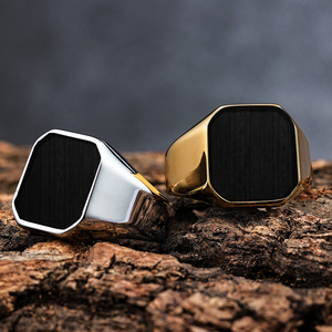 Fatingna 18 Karat vergoldeter Edelstahl Herren Siegelringe Schwarzer Onyx mit Achat stein für Hochzeits-Verlobung und Jubiläum - Product Image 6