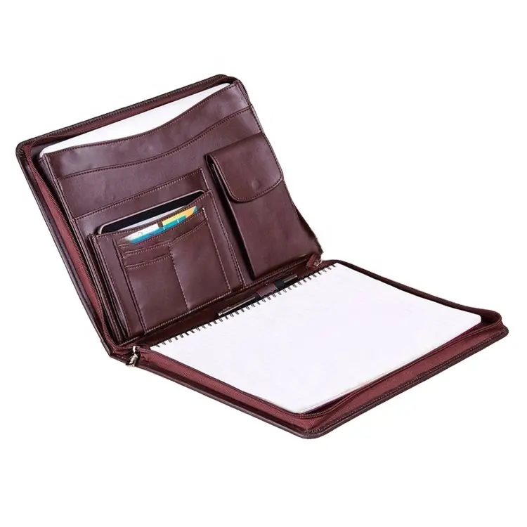 Customized Travel Document Holder A4 Size Manager Hardcover Leather Portfolio Folders