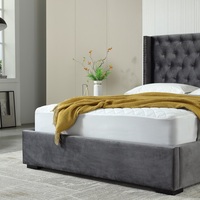 Neues Schlafzimmer-Hotel-Bett mit Knopfheftung, gepolstertem Kopfteil aus Leinen und massivem Holzlattenrost