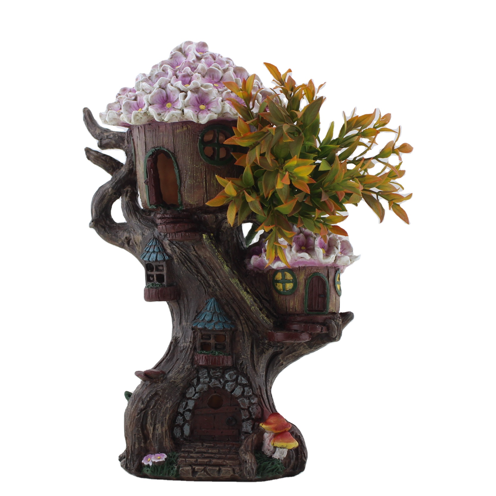 Сказочный садовый домик с пеньком на заказ, статуи наружного домика, скульптуры с солнечной подсветкой, статуэтки из смолы, украшение
