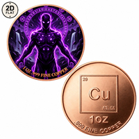 Pièce de monnaie en cuivre pur 999 de 1 oz, art fantaisie imprimé en couleur 2D, guerrier énergétique violet, objet de collection