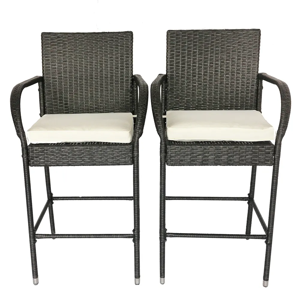 Sedia mobili da giardino Set da bistrot sedia in vimini vendita calda sgabelli da Bar per esterni in ferro sedia da Bar schienale alto e sedile con braccioli bianco