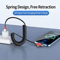 Cable de Carga Rápida USB Retráctil 3 en 1 con Resorte Enrollado, Cable Elástico de PVC para Cargador de Teléfono para Automóvil, Compatible con iPhone, Tipo-C y Micro USB