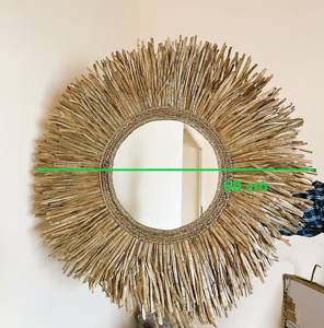 Miroirs artisanaux en jacinthe d'eau, formes variées, miroir rond avec cadre tissé en forme de fleur, décoration murale en fibres naturelles pour chambre à coucher - Product Image 1