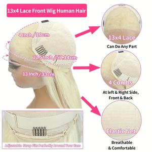 613 pelucas frontales de encaje HD rectas cabello humano prearrancado 250 densidad Rubio peluca sin pegamento 13x4 peluca con malla frontal transparente para mujeres - Product Image 3