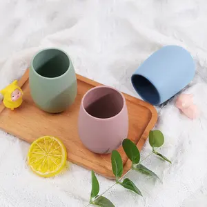 Wellfine Food Grade Color Egg Shape Silicone Wine Glass Foldable Anti-fall Outdoor Travel Silicone Wine Tumbler Cup With Stock