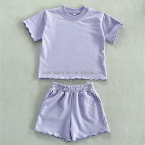 Ensemble de vêtements d'été en molleton français 100% coton à bord festonné pour maman et moi, ensemble pour tout-petits, enfants, sweat-shirt, shorts, tenue pour filles, enfants - Product Image 3