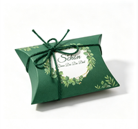 Boîte cadeau en forme de coussin avec imprimé feuilles vertes, avec ficelle en jute, boîte à bonbons et biscuits en papier pour les faveurs de mariage, emballage cadeau