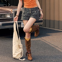 Shorts en jean cargo vintage délavé LARSUR, fabriqués sur mesure, avec bordure brute, pour femmes