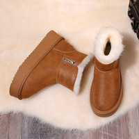 Bottes d'hiver mi-hautes en cuir véritable pour femmes, doublées de fourrure, semelle épaisse en caoutchouc extra-épais, imperméables, chaudes et légères