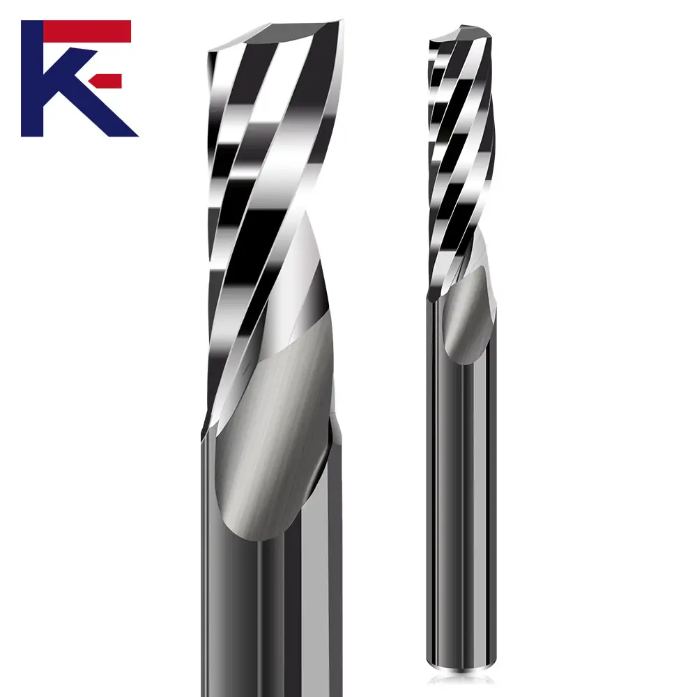 Fresa espiral KF de flauta única para acrílico e PVC, máquina de perfuração espiral de borda única, ferramenta de aço de tungstênio, máquina Cnc