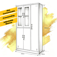 Armario Archivador de Metal y Acero de Altura Completa con Puerta de Vidrio, Estructura Híbrida Resistente para Dormitorio, Oficina, Uso Multipropósito