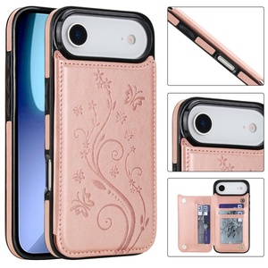 Nuovo Design in rilievo con fiore in pelle sintetica <span class=keywords><strong>Cover</strong></span> posteriore per <span class=keywords><strong>iPhone</strong></span> 17 Air 15 16 Pro Max custodie per schede in pelle incidibile - Product Image 3