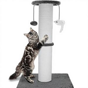 Griffoir pour chat en bois robuste et moderne, extra haut (33 pouces), avec corde en coton épaisse, base stable et jouets suspendus interactifs - Product Image 1