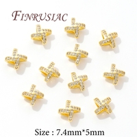 Perles entretoises en laiton plaqué or 18 carats en forme de X avec zircon, accessoires de fabrication de colliers et bracelets DIY, composants de bijoux en vrac