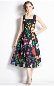 Vestido midi sin mangas con cuello cuadrado y estampado floral de diseñador, estilo bohemio de verano, espalda descubierta, talla grande, Vestidos Traf - Product Image 5